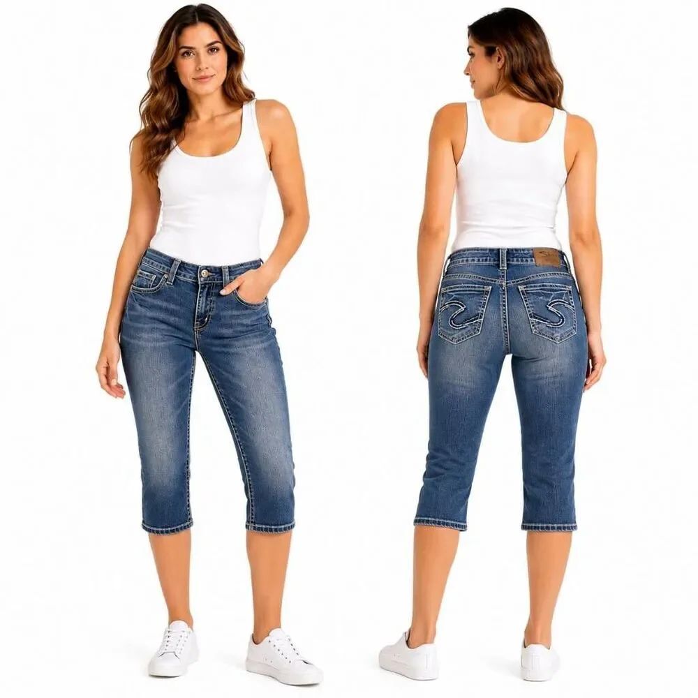 Silver Suki Capri Jeans Women's 27 Mid Rise Stretch Denim